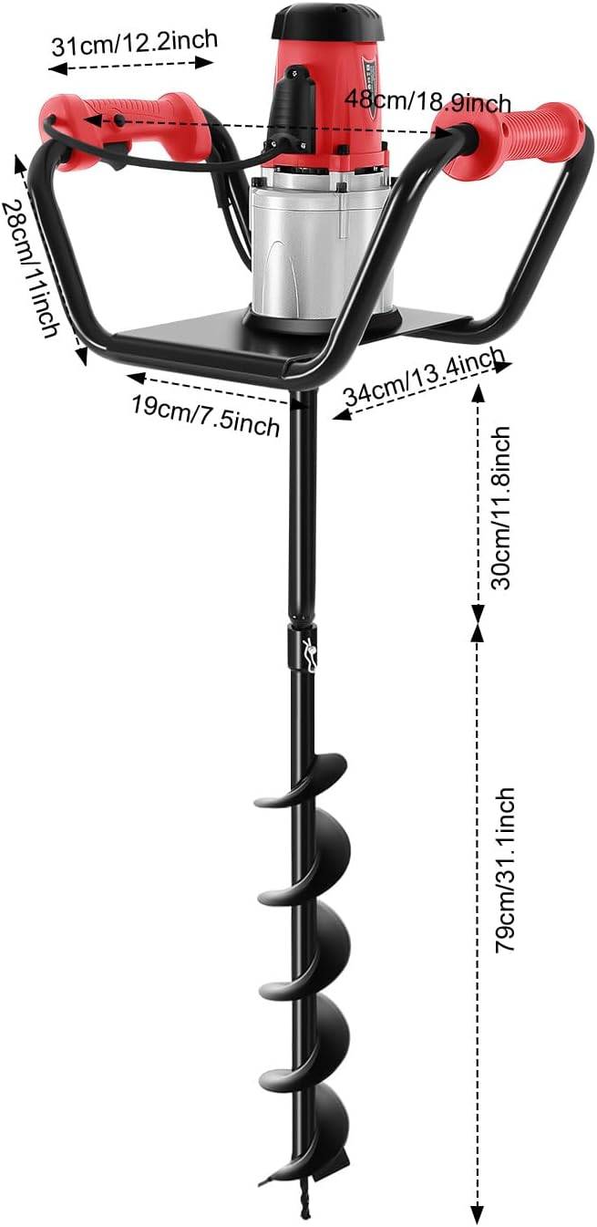 Post Hole Digger, 1500W Electric Post Hole Auger Earth Auger Digging Dril Digging Machine with 6" Digging Auger Bit and Extension Bar Set for Planting, Trenching in Garden (1500W,1x6" Drill)