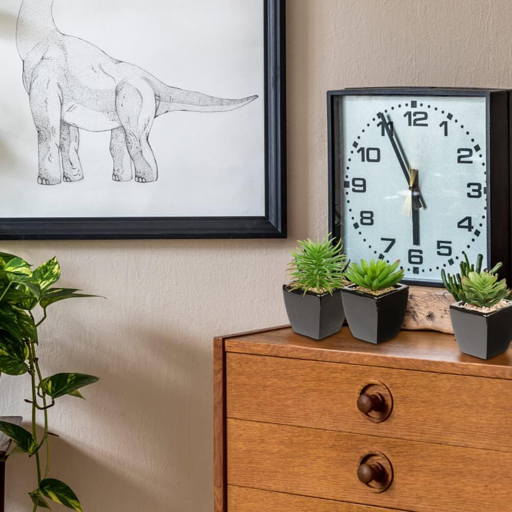 Hollyone Small Succulents Artificial 3 Pcs Faux Succulents in Pots Fake Succulent Plants with Black Ceramic Pots for Modern Home Office Desk Bathroom Shelf Living Room Decor