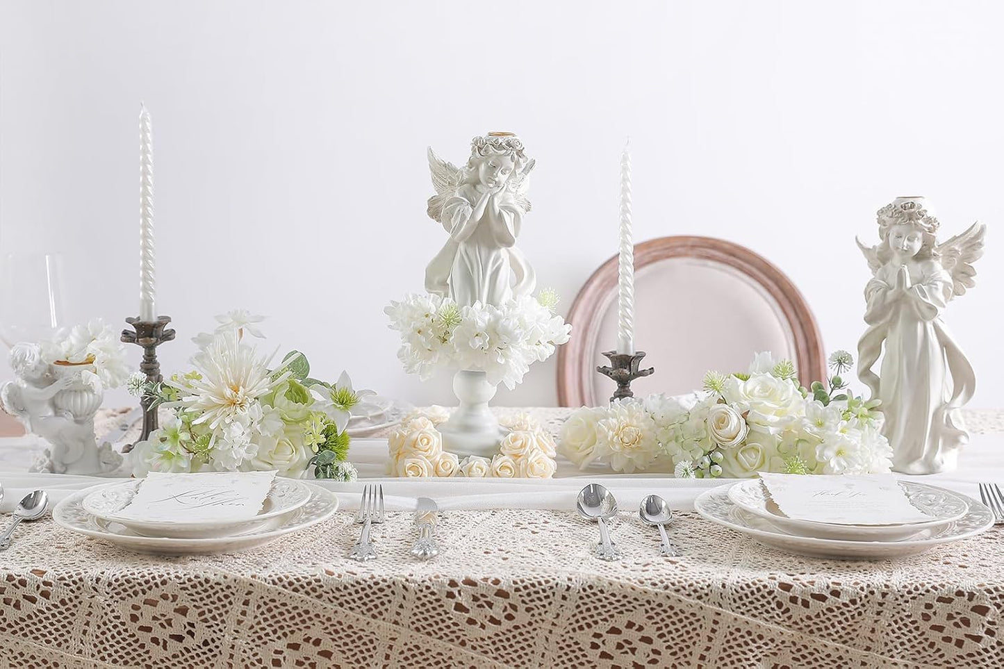 White Artificial Flower Box Set Silk Fake Flowers for DIY Centerpieces Cake Decorations, Wedding Bouquets, Boutonnieres, Home Decor (White Green)