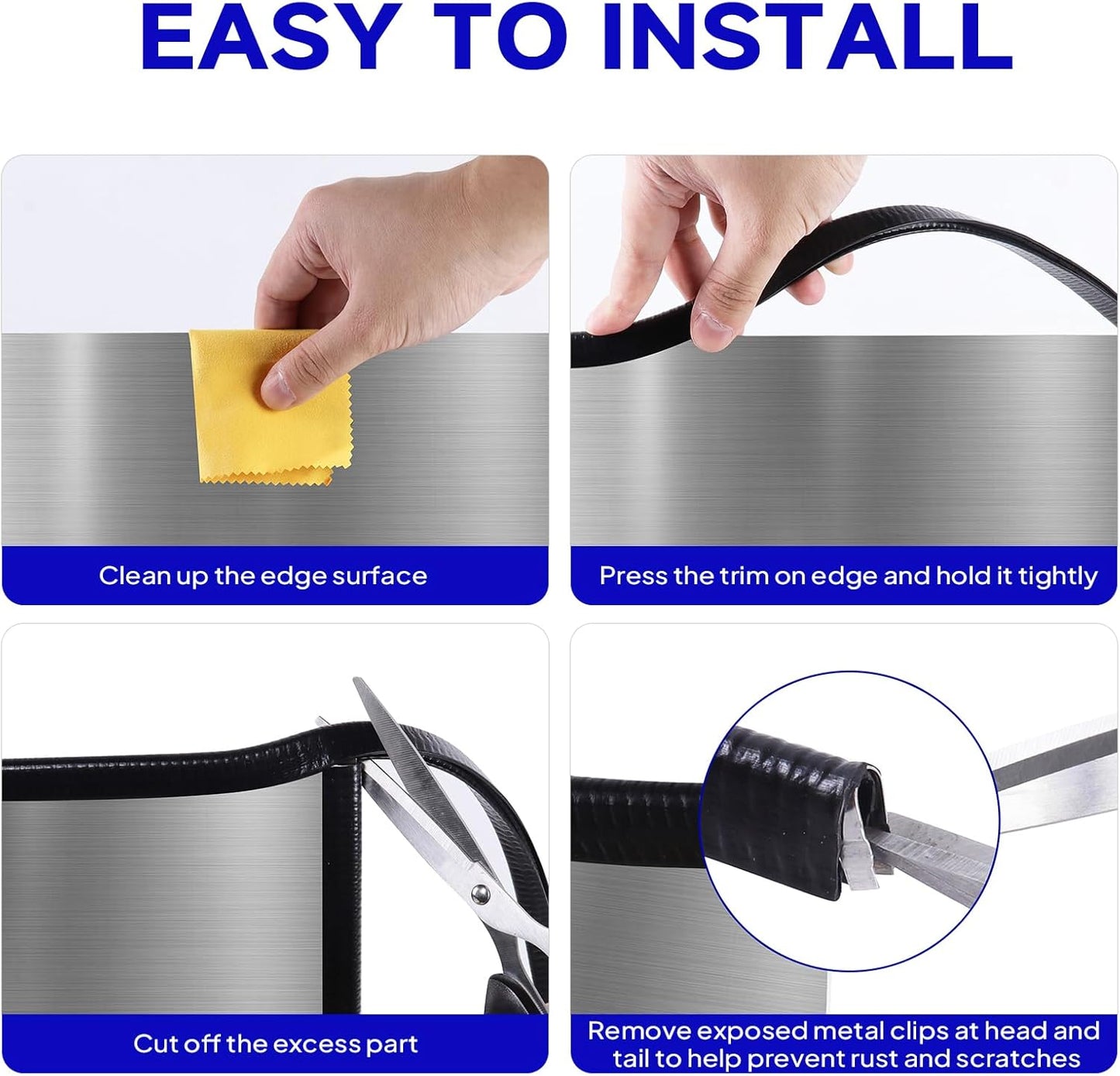 Rubber Edge Trim, U Channel Edge Trim with Metal Clips Edge Guard Protector, PVC Rubber Seal Strip for Sheet Metal, Car Doors, Hatches, Table Corners, Fit 3/64" to 1/4"(1.2mm-6.4mm), 16Ft, Black