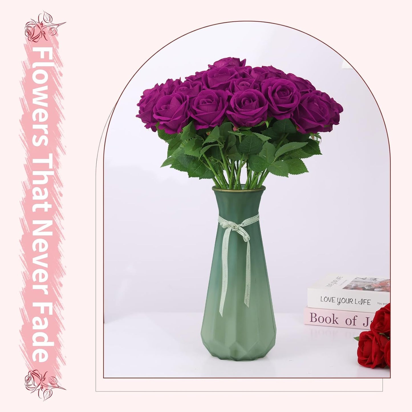 102 PCS Fake Roses Artificial Flowers Bulk, Purple Roses Bridal Bouquet Silk Faux Rose with Stems for Wedding Flowers Decoration, Valentine's Day, Bridal Bouquet,Anniversary,Home Decor (102PCS,Purple)