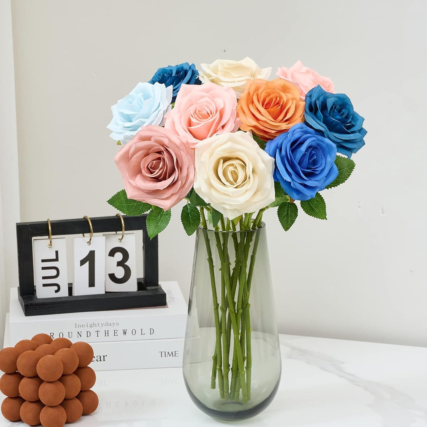 Artificial Rose 10pcs Open Flower Bouquet Faux Rose Stems for Wedding Arrangement, Bridal Bouquet, Centerpiece, Fake Faux Silk Flowers (Coral Peach)