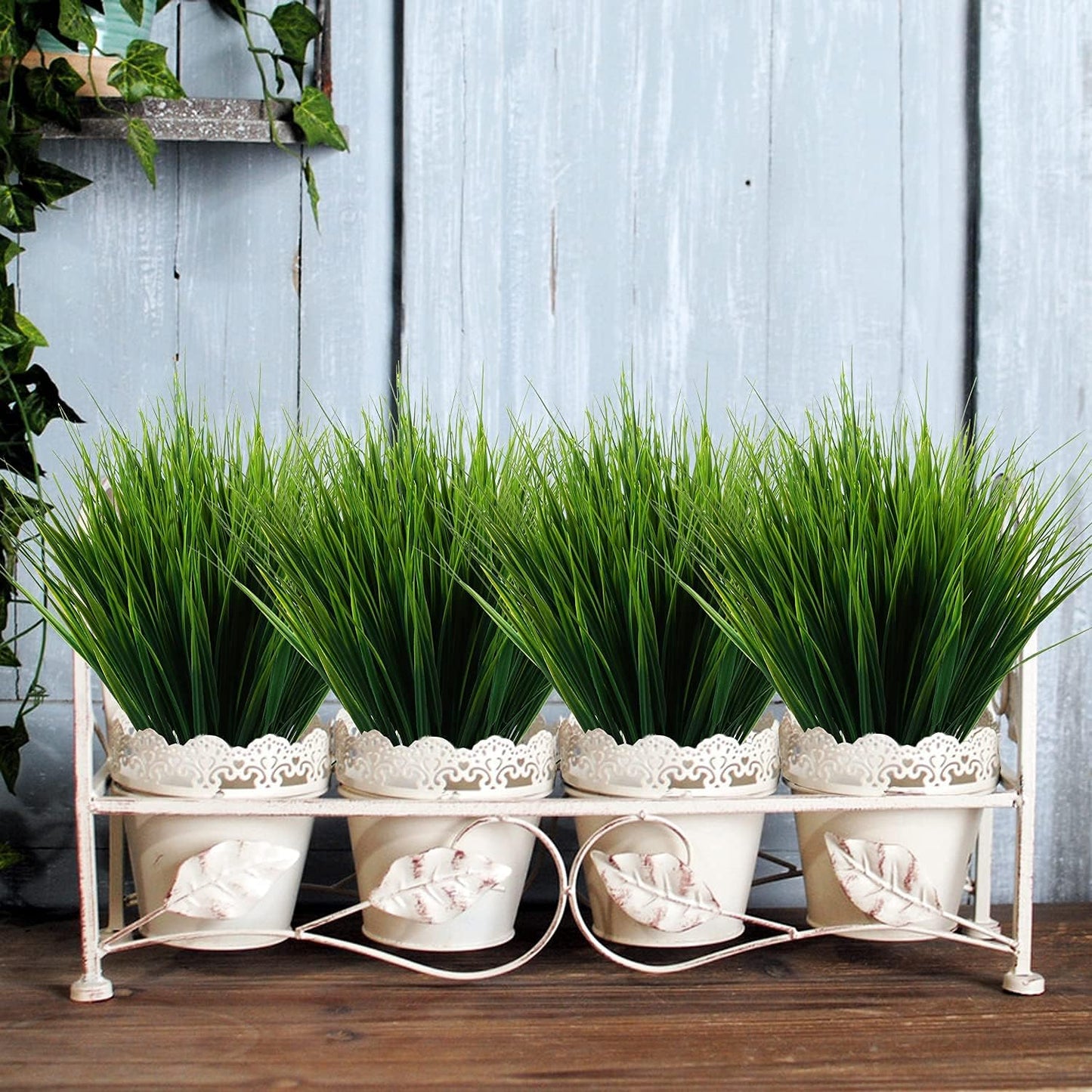 8 Pack Artificial Plants Flowers Grass Shrubs No Fade Faux Plastic Flowers Outdoor for Farmhouse Garden Porch Patio Indoor Wedding Decoration Greenery Fake Plants uv Resistant (3#Green)