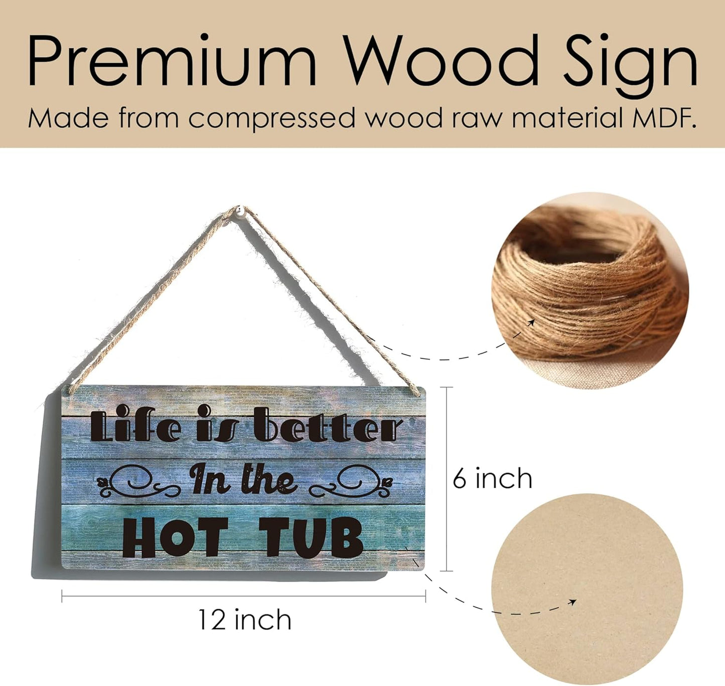 Qious Hot Tub Sign Funny Farmhouse Life is Better in the Hot Tub Wooden Hanging Sign Rustic Retro Wall Art Decor for Home Decoration 12 x 6 Inches…