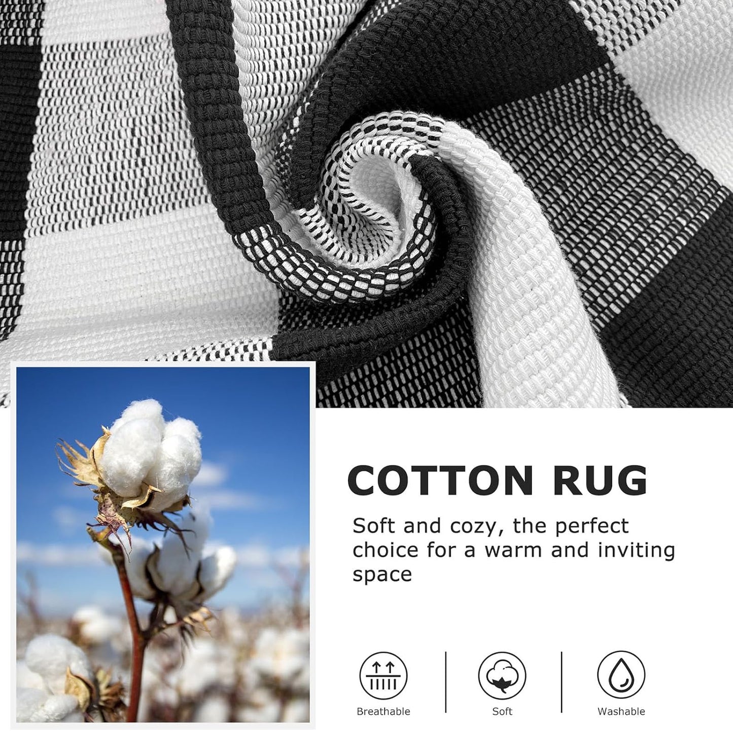 IOHOUZE Buffalo Plaid Rug 5x7 Ft Indoor Outdoor Rug, Washable Rugs for Living Room, Spring Summer Welcome Mats Outdoor, Black White Rug for Farmhouse/Entryway/Home Entrance