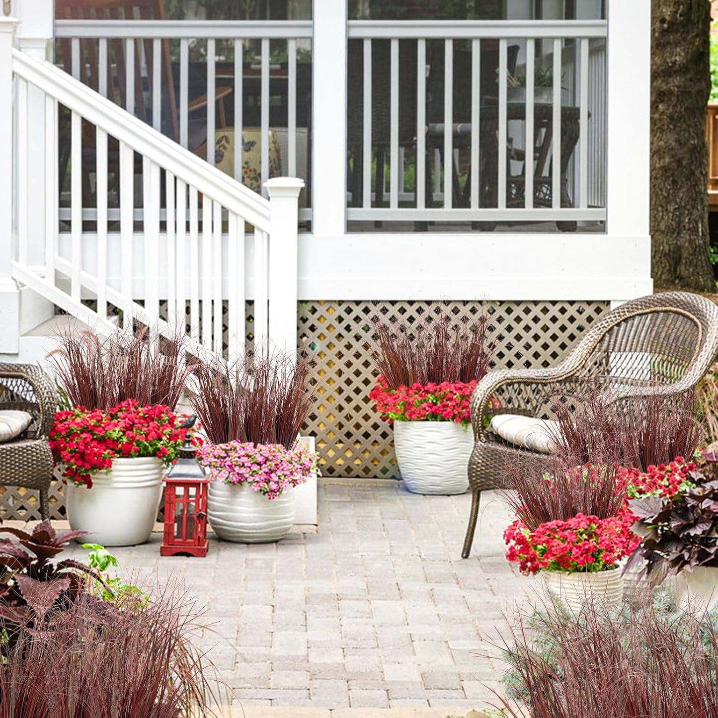 24Pcs Artificial Grass Plants, Faux Shrubs Wheat Grass, Artificial Tall Grasses Fake Plants for Outdoor Decor,Artificial Greenery Stems Weed for Room Indoor Home Decor(Red)