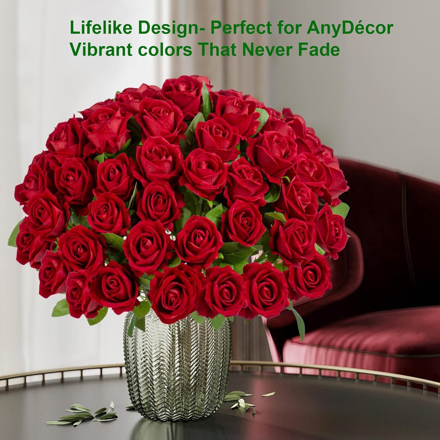 Fake Plants Roses Flowers Plastic Flowers Spring Decorations for Home Gifts for Gf Roses Artificial Flowers for Vase Fake Flowers Home Decor Fake Plant 19.6â(50PCS Red)