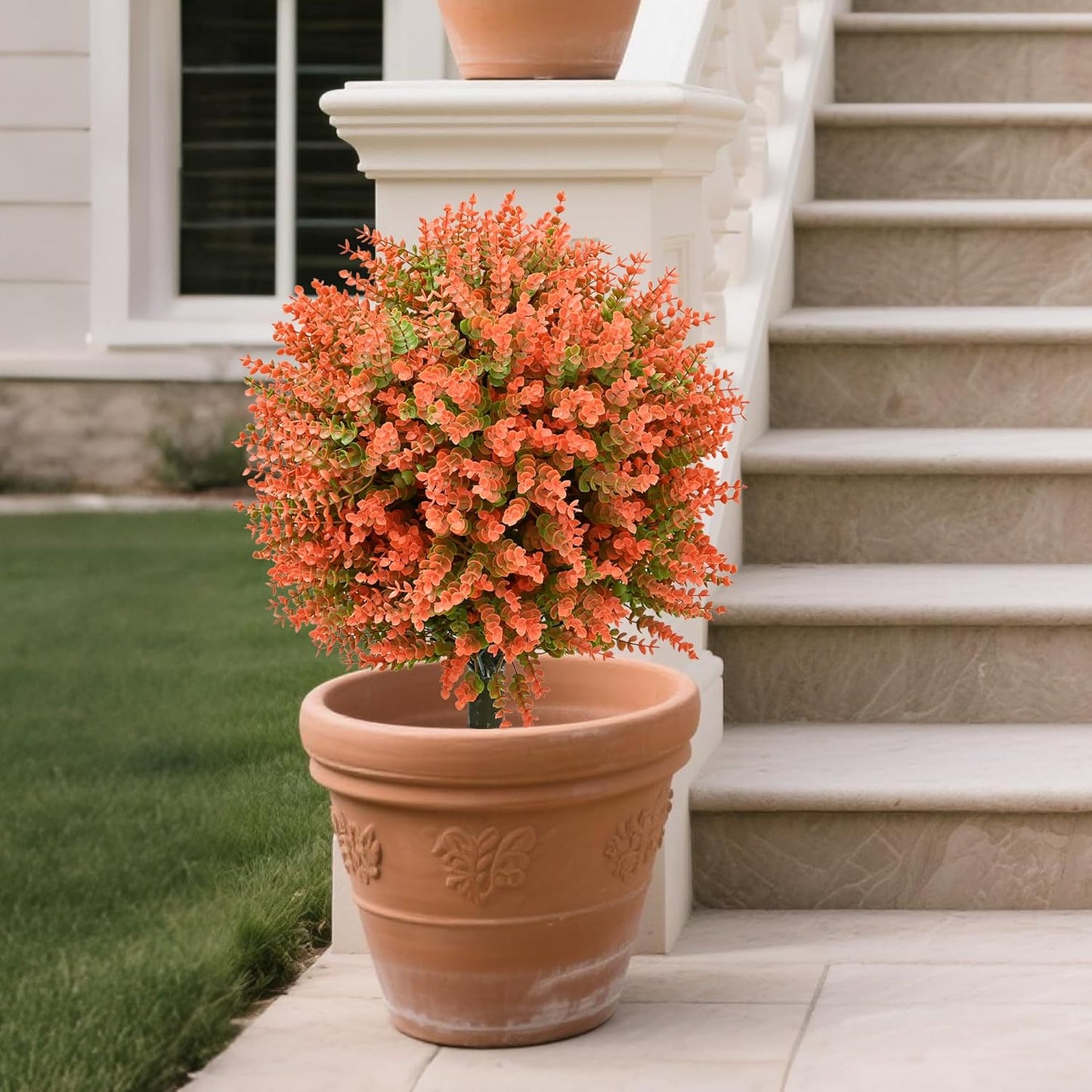 28" Artificial Boxwood Topiary Tree, UV Resistant Fall-Themed Faux Topiary for Outdoors & Indoors, Realistic Topiary Bush for Porch,Front Door, Patio,Thanksgiving & Seasonal Home Decor