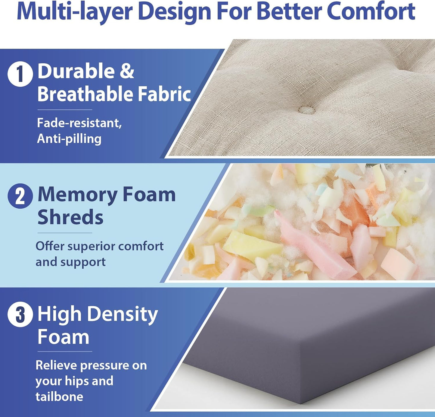 Chair Cushions, Memory Foam Dining Chair Cushions, Tufted Indoor Chair Pads, Set of 4, 16.5' x 16.5' x 3.5', Beige