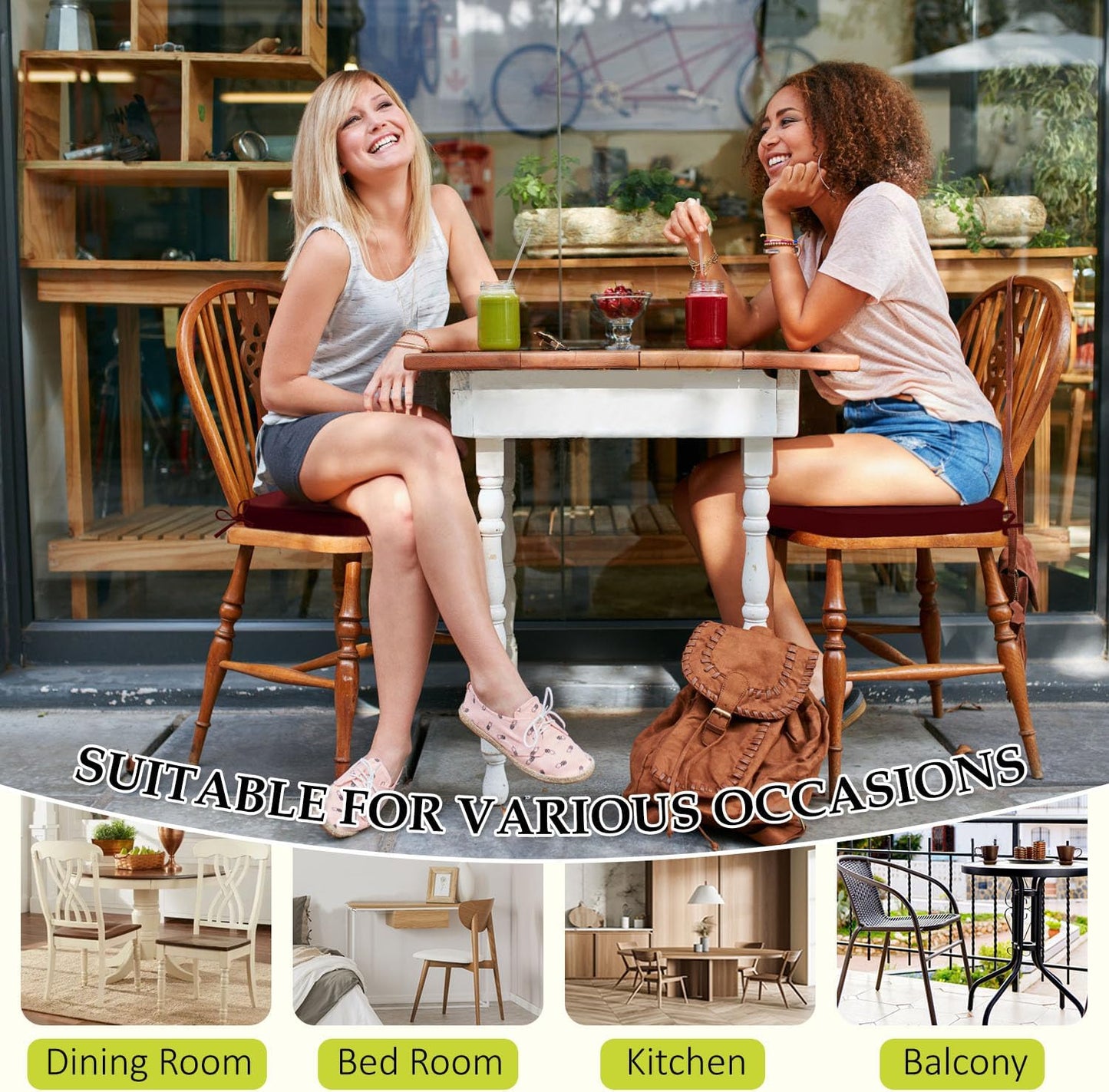 Chair Cushions for Dining Chairs, Indoor Chair Cushions with Ties,Waterproof Chair Pads Set of 4, Burgundy, 17x16x2.5 Inch