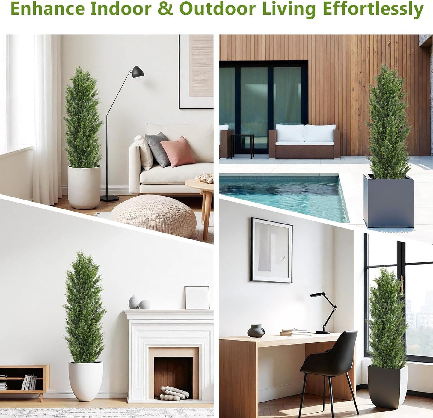 THE BLOOM TIMES 5ft Topiary Trees Artificial Outdoor – UV Resistant Faux Cedar Pine Cypress Bushes and Shrubs, Fake Potted Plants for Front Porch Outside Planter Patio Decor, Set of 2 (5 Foot)