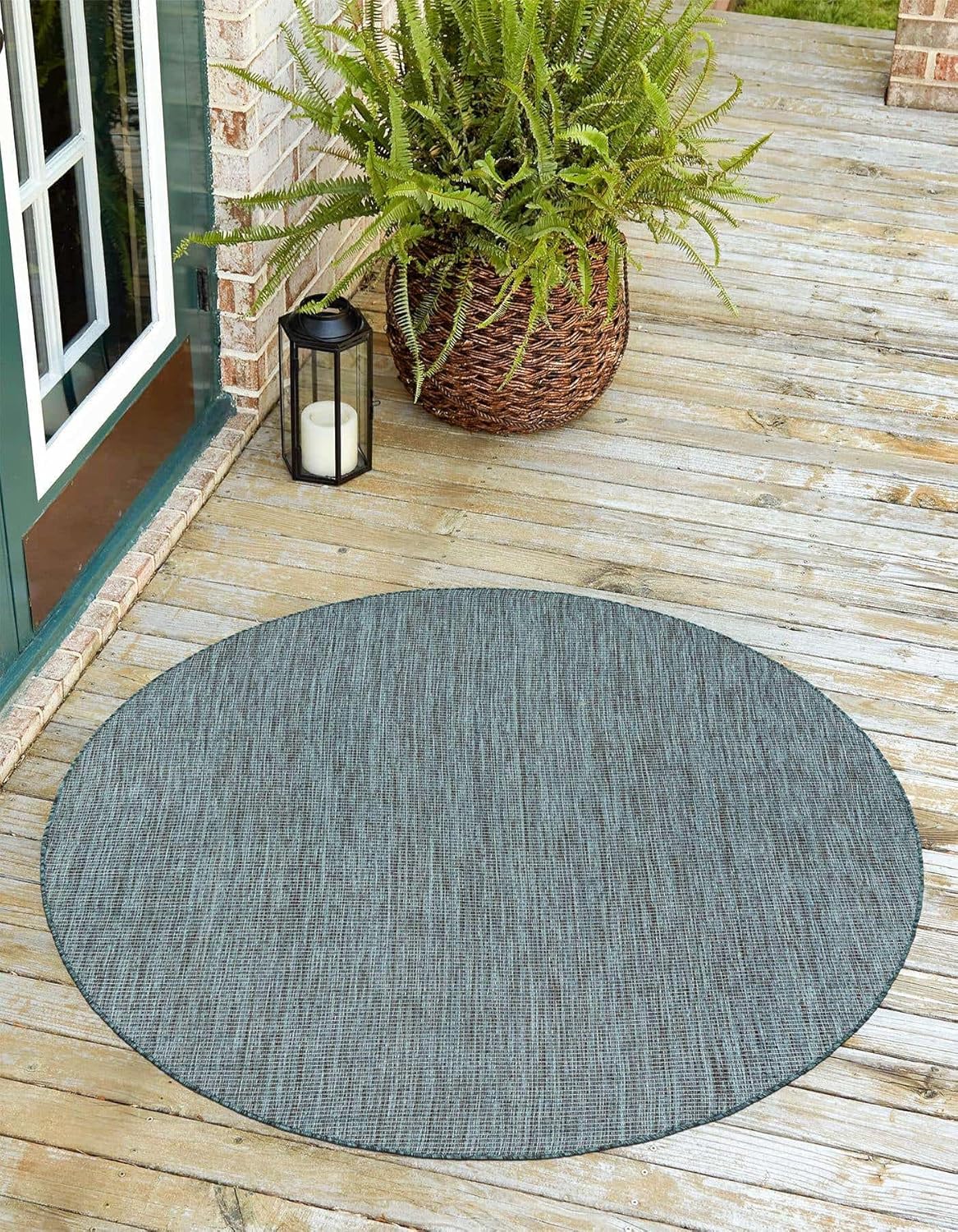 Unique Loom Outdoor Solid Collection Area Rug (5' 3" Round Teal/Navy Blue)
