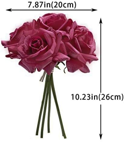 Artificial Roses Single Stem 10pcs Fake Silk Flower Arrangement Bouquet Real Touch for Home Party Wedding Decoration(Rose red)