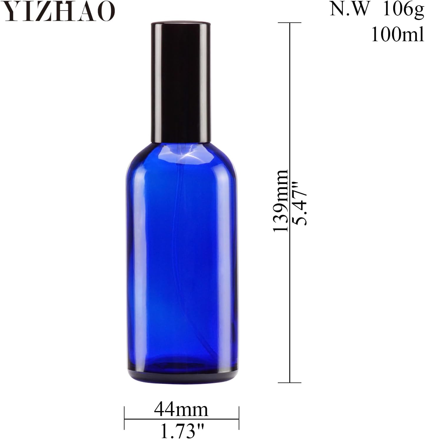 YIZHAO Blue Glass Spray Bottles 4oz, with Small Fine Mist Spray, Metal Cap, Refillable for Essential Oil,Travel,Cleaning,Perfume,Aromatherapy,Makeup – 4 Pcs