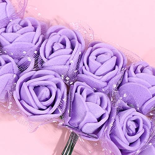 Foam Rose Fake Flowers for Crafts 144 pcs 2 cm Mini Wreaths Artificial Flower Bouquet Multicolor Rose Flower Wedding Scrapbooking Decoration Rose Fake Flower(Purple)