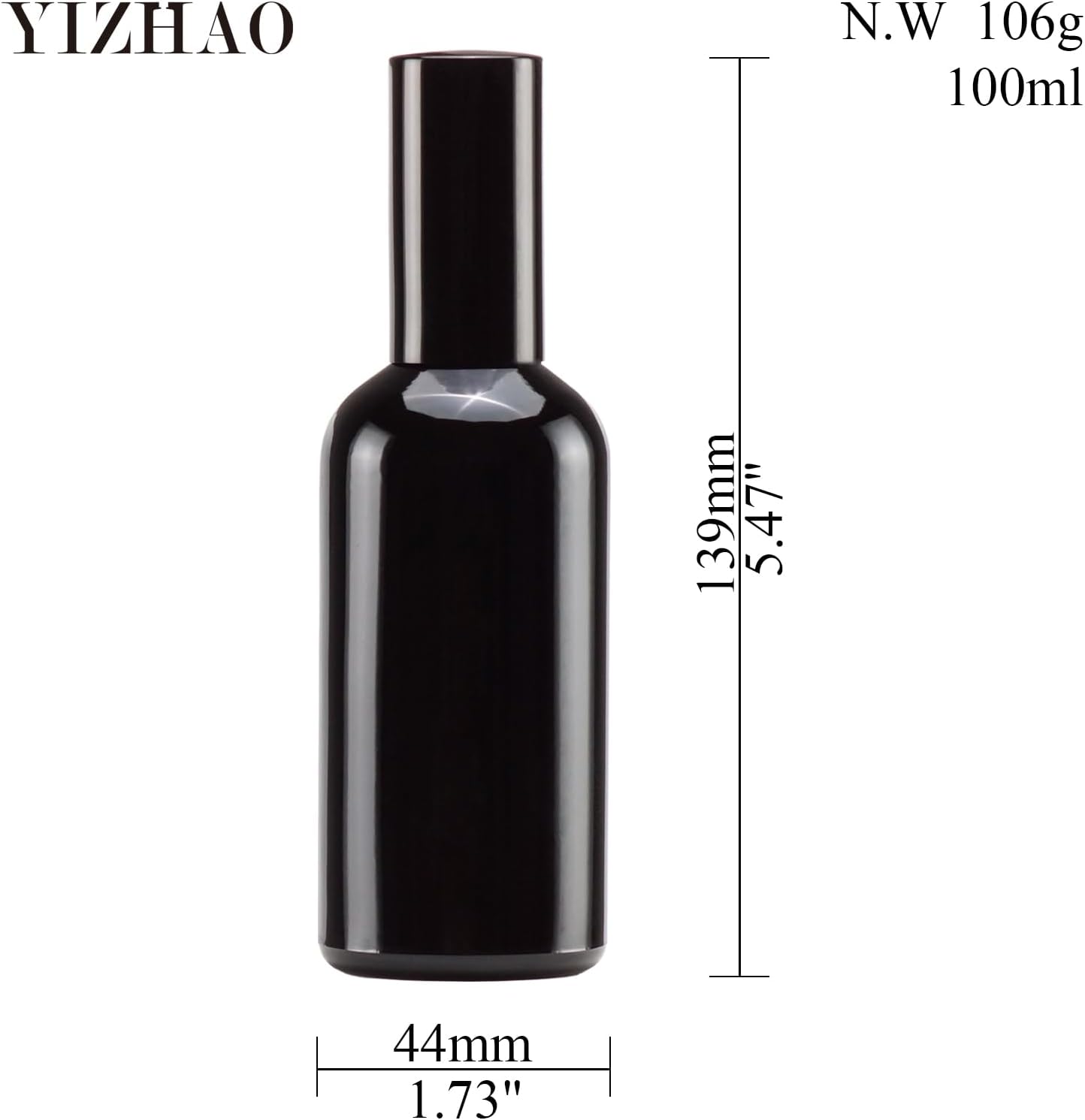 YIZHAO Black Glass Spray Bottles 4oz, with Small Fine Mist Spray, Metal Cap, Refillable for Essential Oil,Travel,Cleaning,Perfume,Aromatherapy,Makeup – 9 Pcs