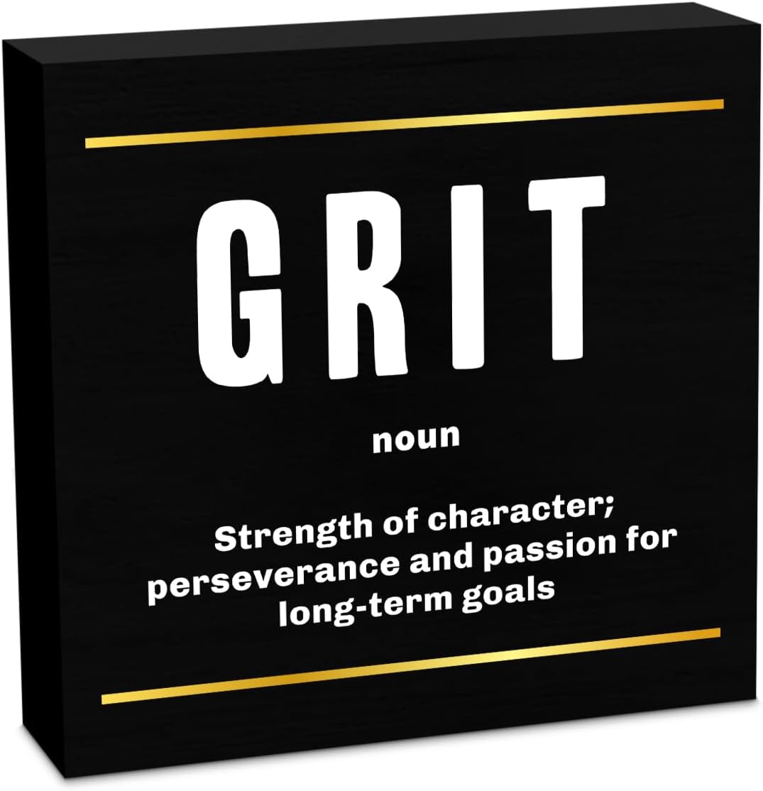 Grit Noun Entrepreneur Black Wooden Box Sign, Inspirational Office Decor Decorative Table Shelf Desk Decor, Rustic Workplace Farmhouse Home Bedroom Classroom Office Decorations Desk Accessories