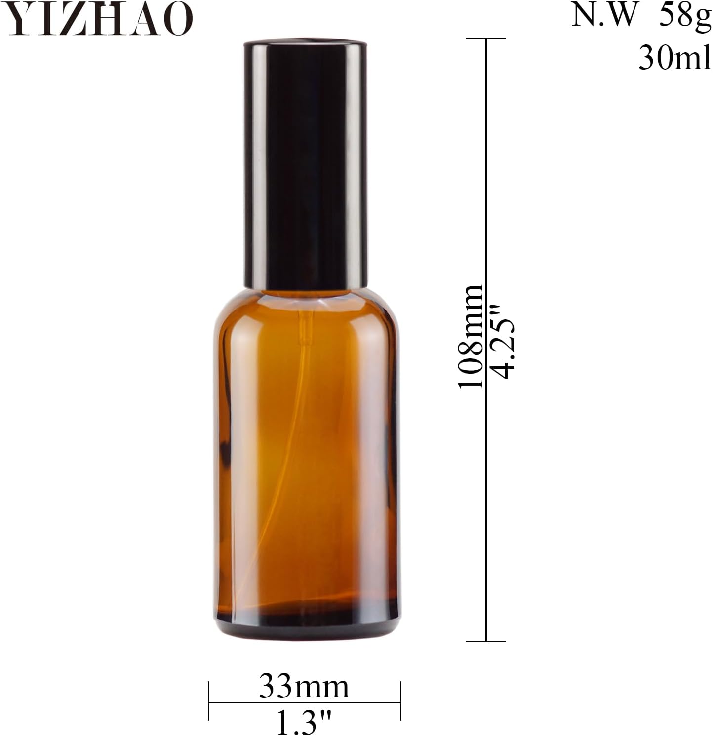 YIZHAO Amber Glass Spray Bottles 1oz, with Small Fine Mist Spray, Metal Cap, Refillable for Essential Oil,Travel,Cleaning,Perfume,Aromatherapy,Makeup – 24 Pcs
