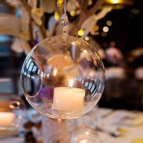 Sziqiqi Hanging Glass Globes Orbs Tea Light Candle Holders with Flameless LED Tealight for Wedding Ornaments Wedding Birthday Christmas Party Centerpiece Accessory 3.15in 12pcs