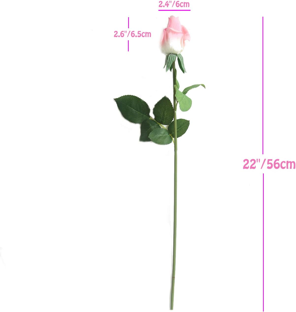 12pcs Real Look Artificial Rose Buds, 22 Inch Real Touch Silk Rosebud, Realistic Design Artificial Flower with Real Feel Petals,Silk Flower Bud for Wedding Home Décor,White