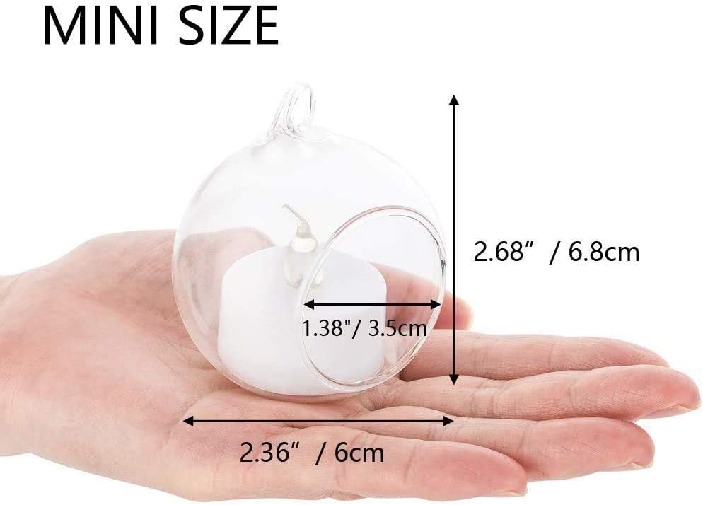 Sziqiqi Hanging Glass Globes Orbs Tea Light Candle Holders with Flameless LED Tealight for Wedding Ornaments, Wedding Birthday Christmas Party Centerpiece Accessory 2.36inch 20pcs +4 Extra