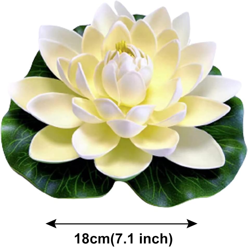 FZBNSRKO Artificial Lotus,4PCS 7.1" Inch Floating Foam Lotus Flowers for Pool,Realistic Water Lily Pads for Home Outdoor Patio Pond Wedding Party Decorations,Milky White