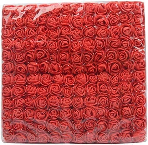 Mini Fake Rose Flower Heads 144pcs Mini Artificial Foam Roses DIY Wedding Flowers Accessories Make Bridal Hair Clips Headbands Dress (Bottom add Gauze) for Valentines Day,Wedding,Bridal Shower (Red)