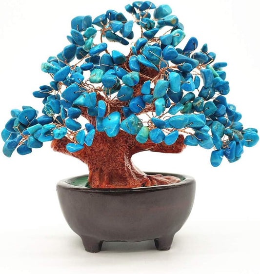 7 Inch Quartz Crystal Money Tree Bonsai Feng Shui Gem Decoration for Wealth and Luck (Blue)