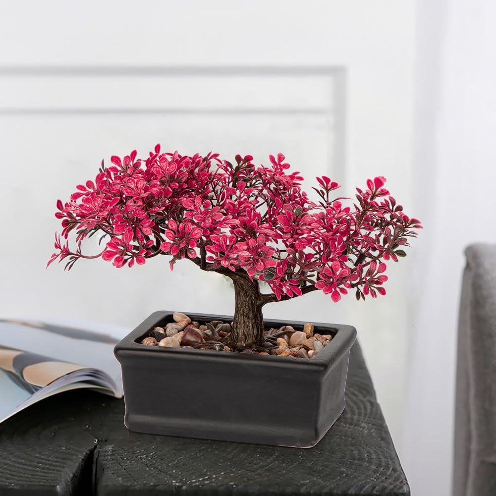 Artificial Bonsai Tree Juniper Faux Plants Indoor Fake Plants Decor with Ceramic Pots for Home Table Office Desk Bathroom Shelf Bedroom Living Room Farmhouse Decorations-Pink
