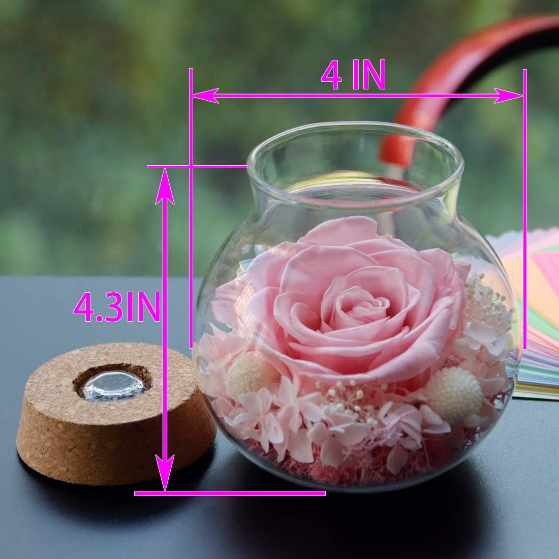 Preserved Real Roses with Colorful Mood Light Wishing Bottle, Eternal Rose，Never Withered Flowers, for Bedroom Party Table Decor, Christmas Decorations, a Gifts for Women 1pcs Pink