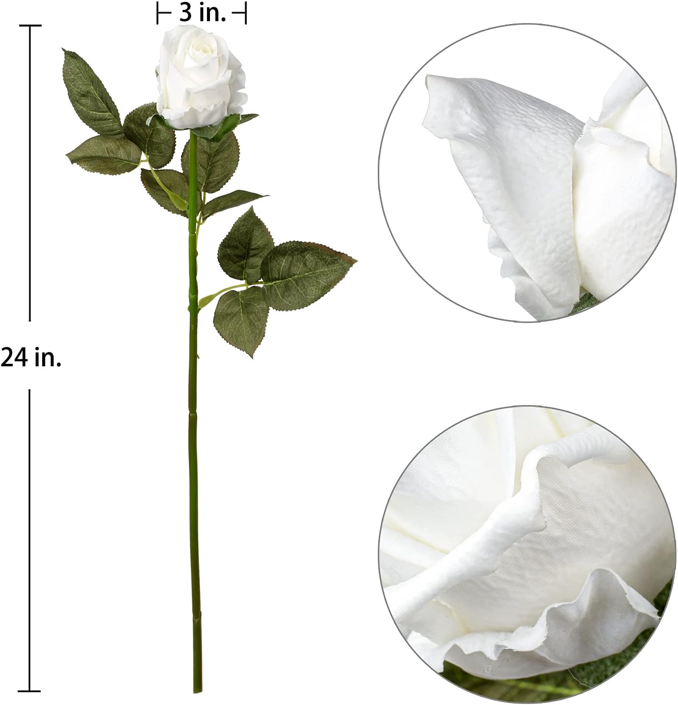 Artificial Realistic Roses White Flowers 24" Real Touch Silk Roses Bouquet Long Stems Rose Fake Roses Decor for Home Party Wedding Table Centerpieces Roses Realistic - 5 Pcs