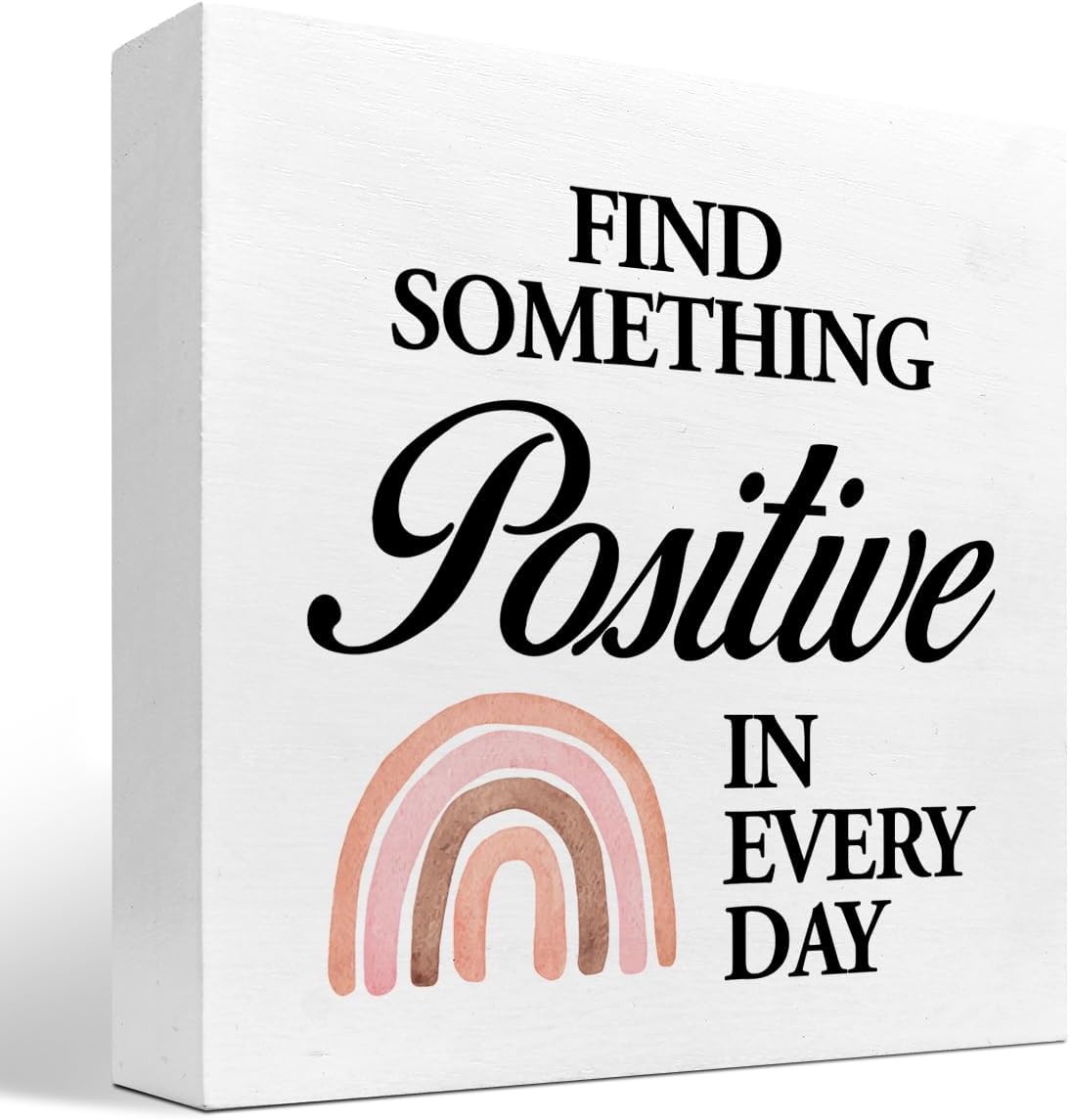 Z-crange Find Something Positive in Every Day Boho Rainbow Wood Block Sign, Rustic Inspirational Wooden Box Plaque for Home College Office Shelf Table Decor
