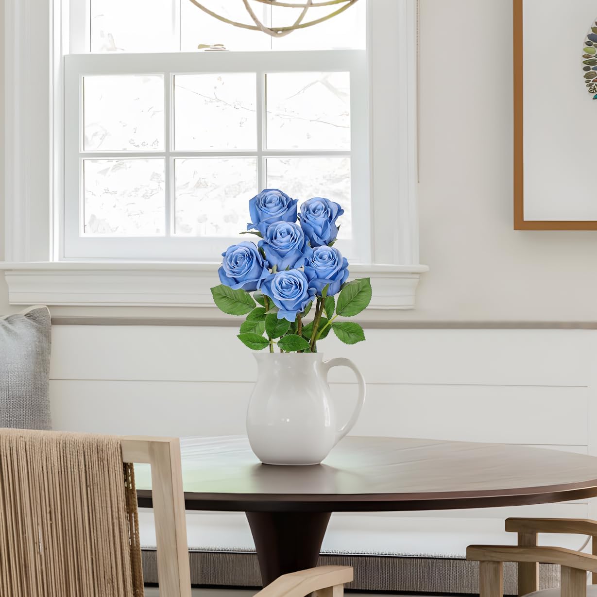 Briful Blue Roses Artificial Flowers– 6PCS 18.9" Faux Rose Silk Flowers with Long Stems Realistic Fake Rose Bouquet for DIY Wedding Arrangements Table Vase Centerpieces Home Event Decor