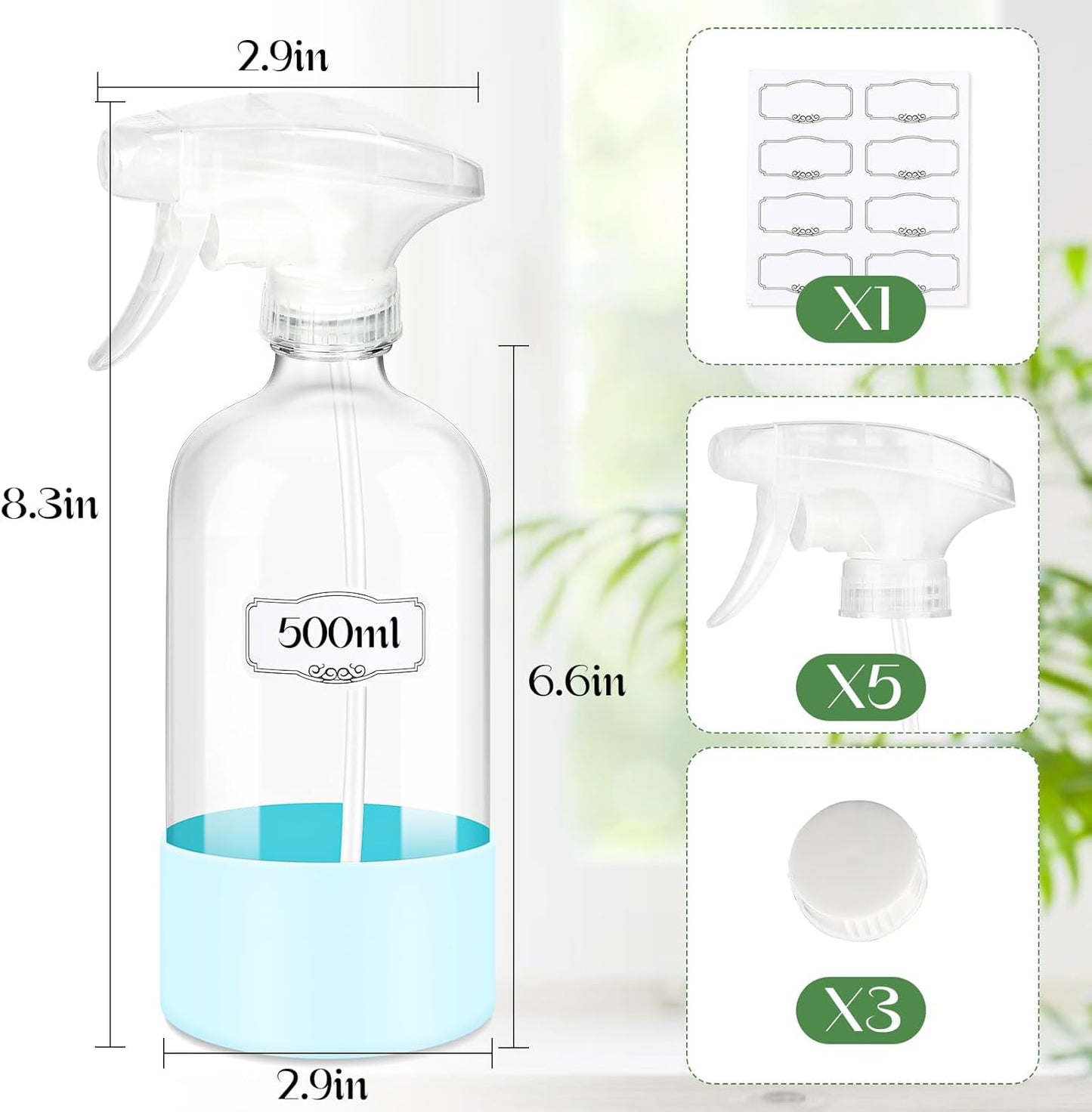 3 PACK/16 OZ Glass Spray Bottles with Upgraded Adjustable Spray Nozzle, Refillable Containers with Silicone Sleeve, Spray Bottle for Hair&Cleaning Solutions&Essential Oils-Pink Blue Gray