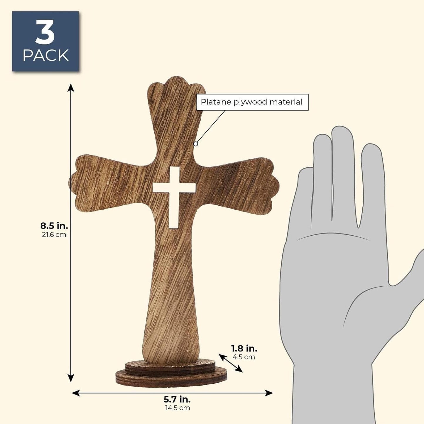 Juvale 3-Pack Wooden Cross Baptism Centerpieces - 6 x 2 x 9 In Brown Rustic Wood - Baptism Decor & First Communion Centerpieces for Tables - Wooden Crosses for Crafts