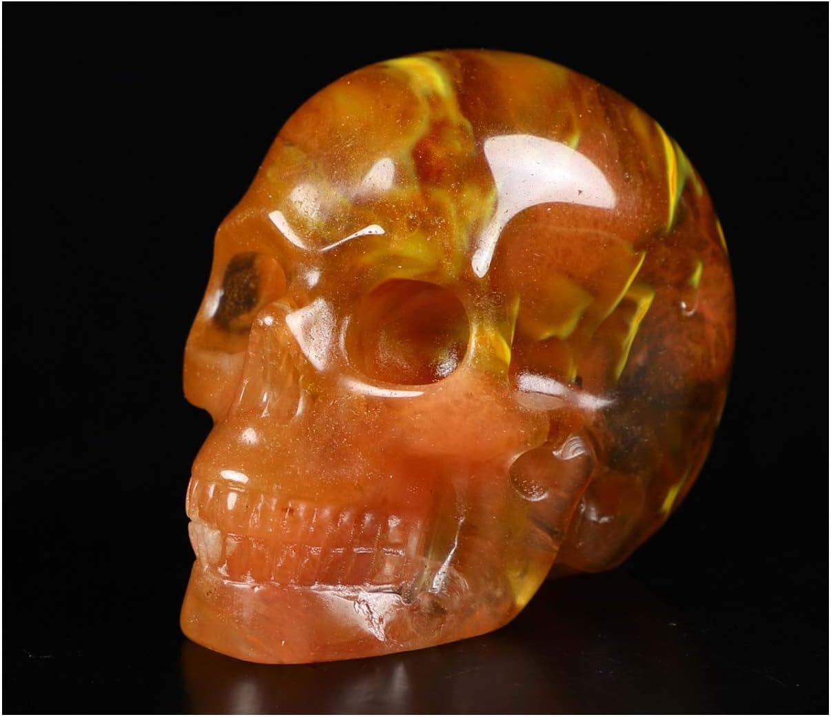 Skullis 2.0” Smelted Quartz Crystal Skull, Hand Carved Gemstone Fine Art Sculpture, Reiki Healing Stone Statue