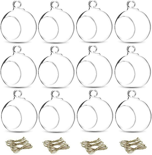 12 Pcs 3.15"/ 8cm Hanging Glass Tealight Holder Globe Plant Terrariums Glass Orbs Air Plants Tea Light Candle Holders Home Decor Indoor Outdoor Garden DIY Gifts (9 Pcs + 3 Pcs)