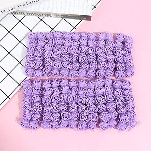 Foam Rose Fake Flowers for Crafts 144 pcs 2 cm Mini Wreaths Artificial Flower Bouquet Multicolor Rose Flower Wedding Scrapbooking Decoration Rose Fake Flower(Purple)