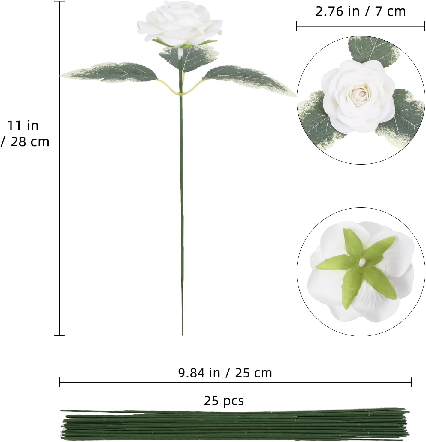 White Roses Artificial Flowers 25pcs Velvet Silk Rose Flowers Heads Fake Rose Flower Head with Stem for DIY Wedding Home Party Baby Shower Decor(White)