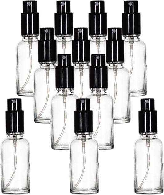 YIZHAO Clear Glass Spray Bottles 1oz, with Small Fine Mist Spray, Metal Cap, Refillable for Essential Oil,Travel,Cleaning,Perfume,Aromatherapy,Makeup – 12 Pcs