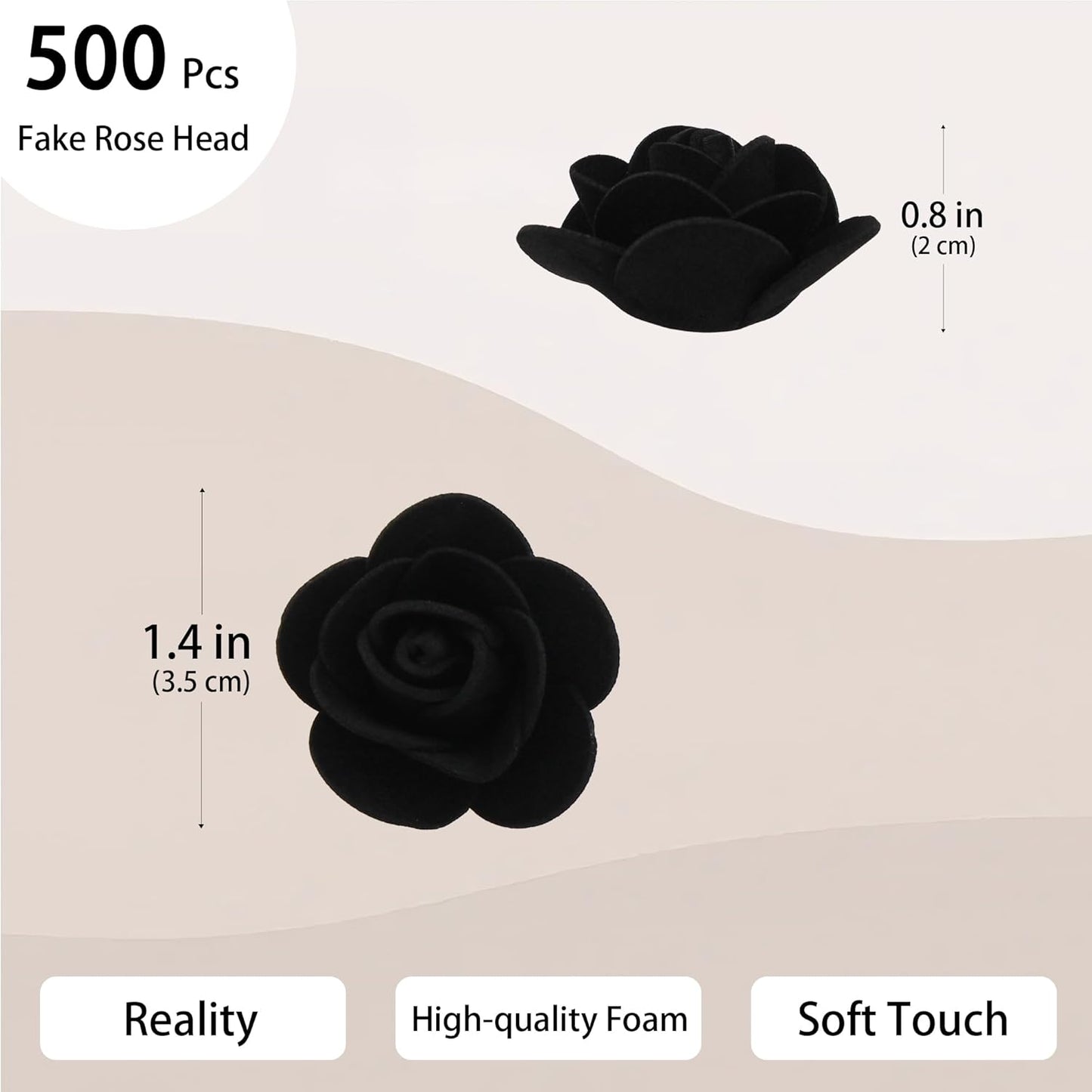500 Pcs 1.4 Inch Mini Artificial Flowers Head Bulk 5 in 1 Set Faux Foam Fake Small Rose Tiny Baby Flores Bouquet Cake Gift Home Decoration DIY Craft (Black)
