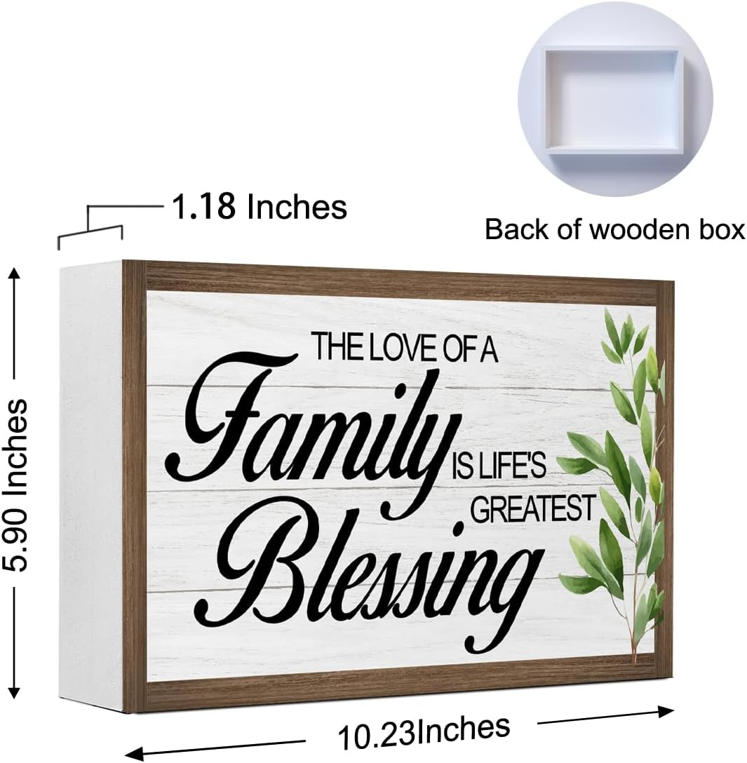 The Love of a Family is Life's Greatest Blessing Wooden Box Sign Decor,Rustic Family Wooden Block Plaque Sign for Home Farmhouse Living Room Bedroom Shelf Desk Table Wall Decor