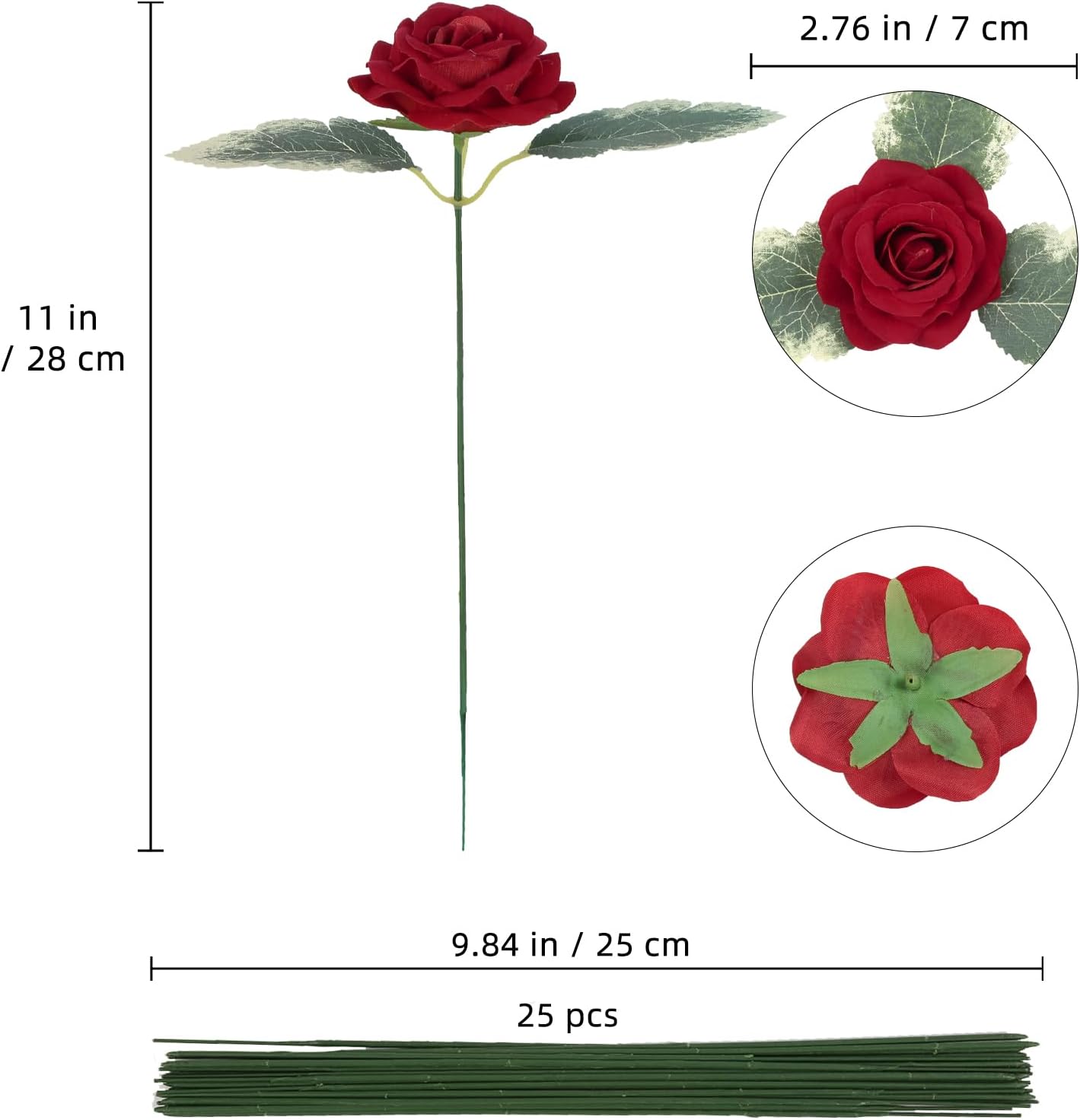 25PCS Artificial Red Rose Flower Heads Velvet Rose Flowers Real Look Rose Flower Heads for DIY Wedding Home Party Baby Shower Decor(Red)