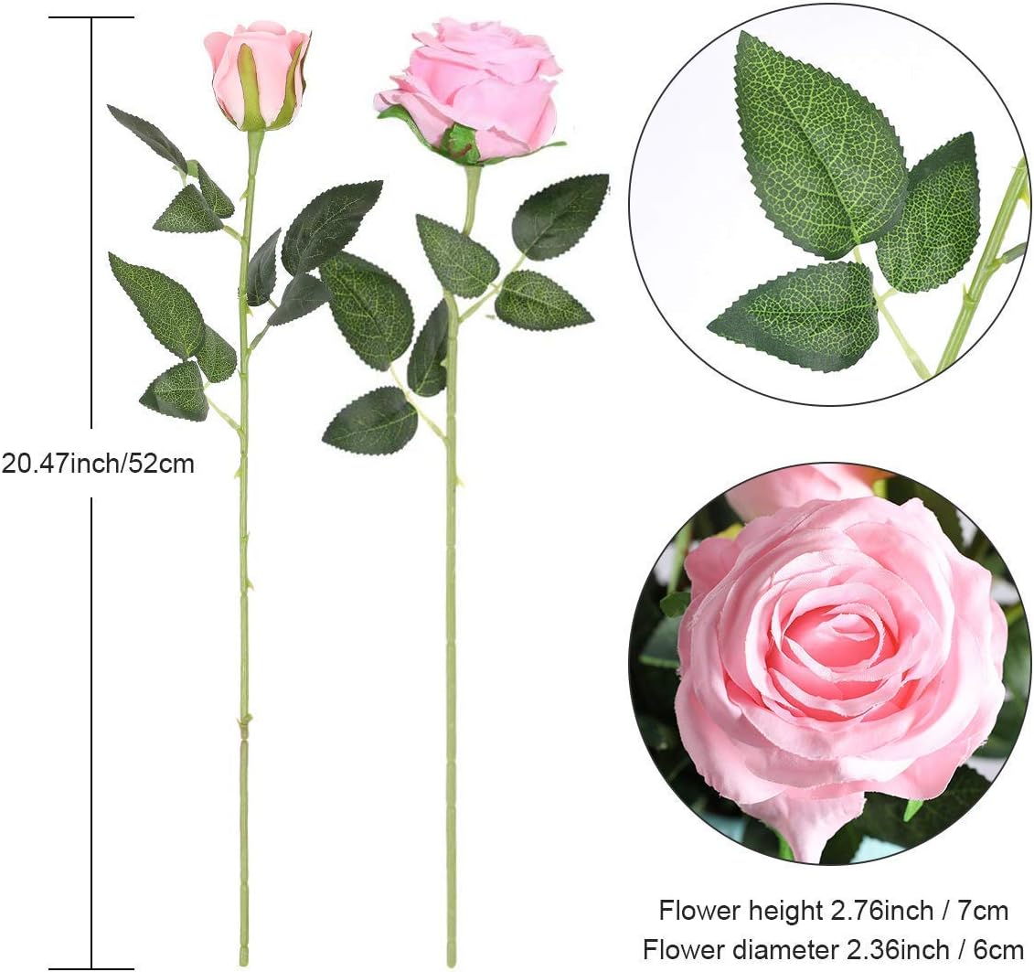 Hawesome 12PCS Artificial Silk Flowers Realistic Roses Bouquet Long Stem for Home Wedding Decoration Party (Pink -1) 1