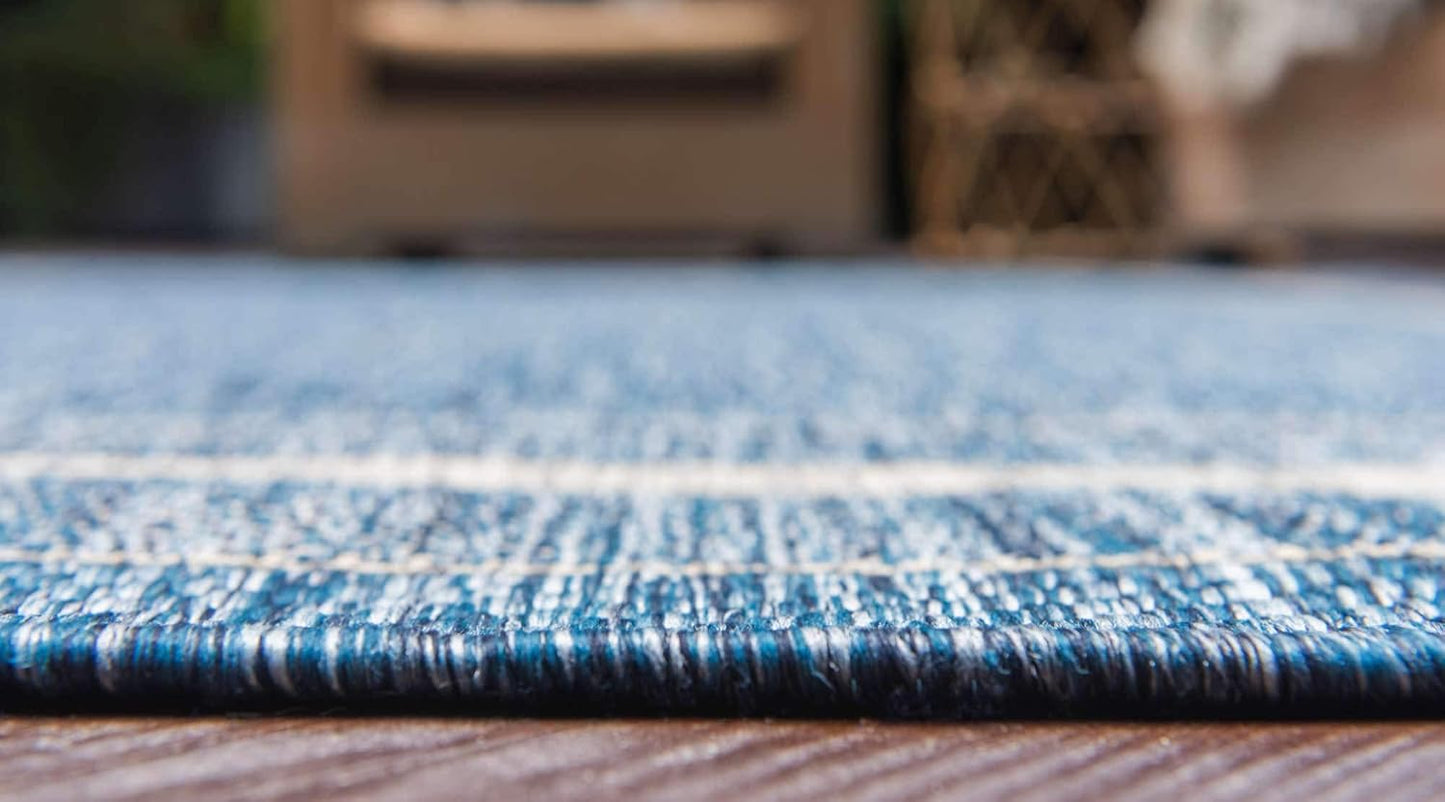 Unique Loom Outdoor Border Collection Area Rug - Soft Border (5' 3" x 8' Rectangle Blue/Ivory)
