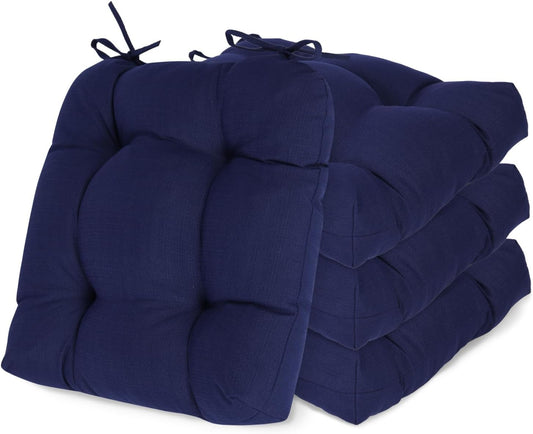 Aoodor 19" x 19" x 5" Tufted Outdoor Chair Cushions, Water Resistant & Fade Resistant Polyester Dining Chair Pads with 2 Straps for Patio Furniture, Set of 4