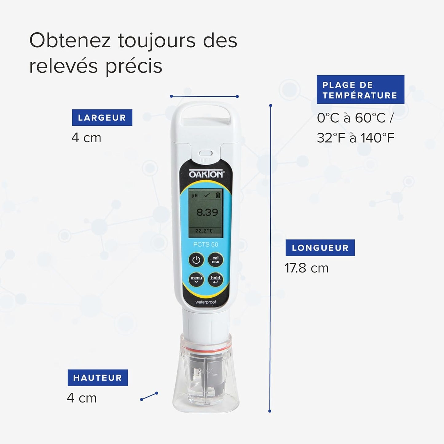 Oakton AO-35634-35 PCTSTestr 50 Waterproof Pocket pH/Cond/TDS/Salinity Tester, Premium 50 Series, Black