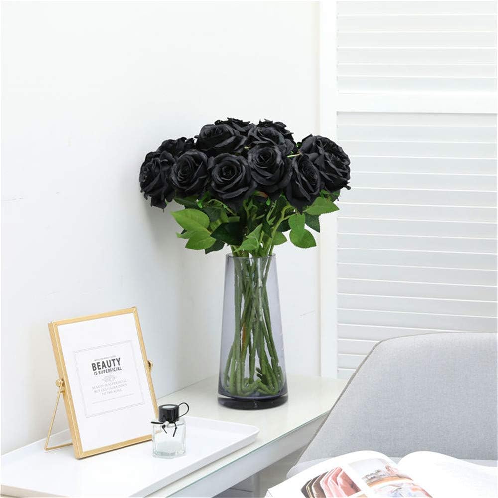 Hawesome 12PCS Artificial Silk Flowers Realistic Roses Bouquet Long Stem for Home Wedding Decoration Party (12PCS-Black)