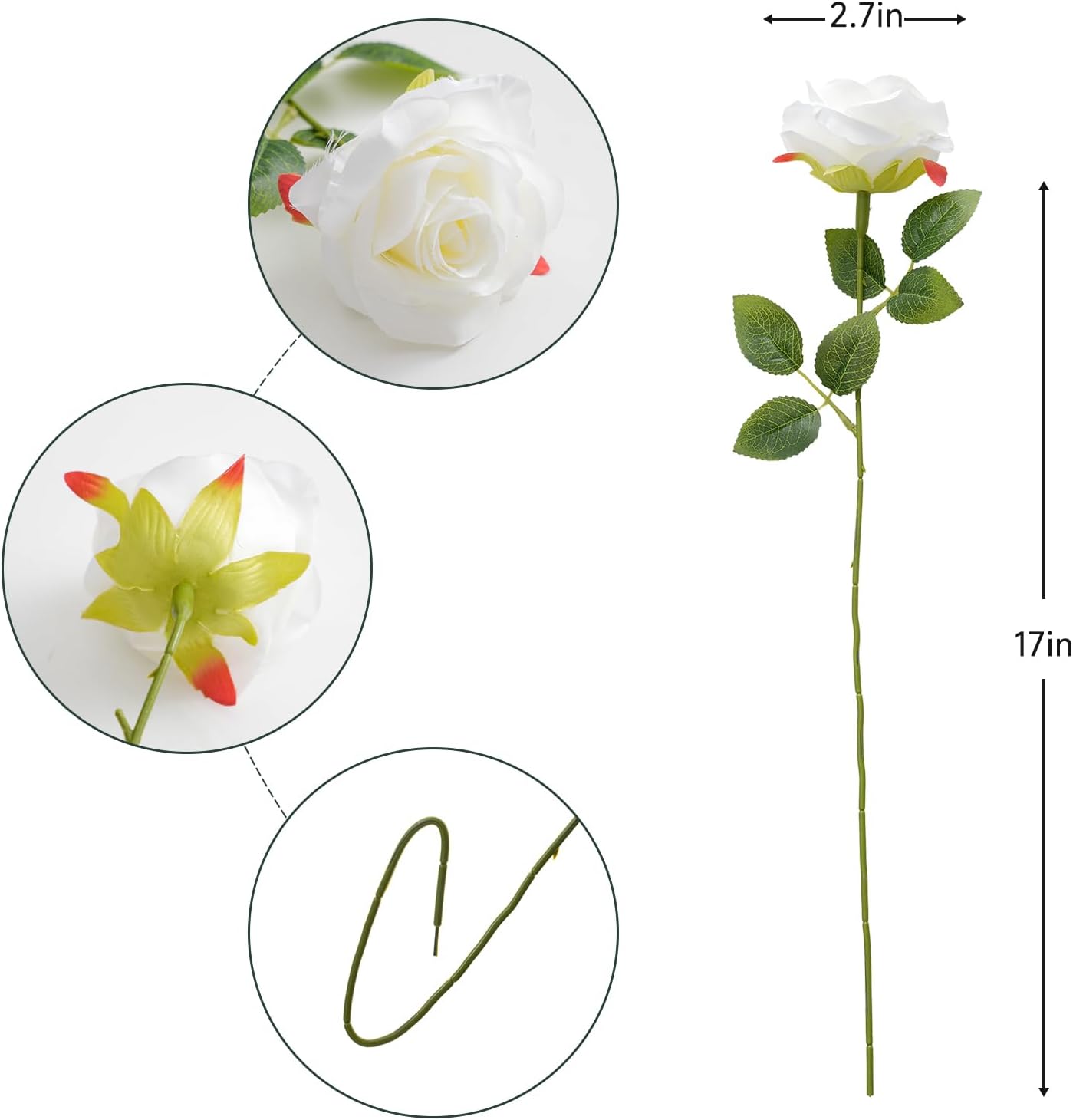 Fake Roses Not Bend The Peduncle Artificial Flowers Fake Flowers with Stems for DIY Wedding Bouquets Bridal Shower Centerpieces Arrangements Tables Decorations (24pcs,Pearl White)