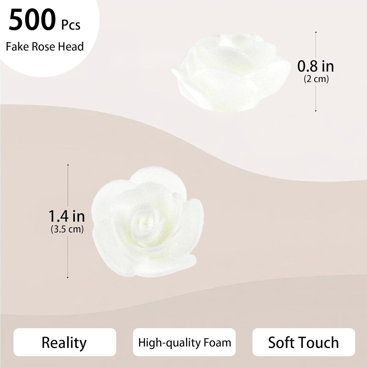500 Pcs 1.4 Inch Mini Artificial Flowers Head Bulk 5 in 1 Set Faux Foam Fake Small Rose Tiny Baby Flores Bouquet Cake Gift Home Decoration DIY Craft (White)